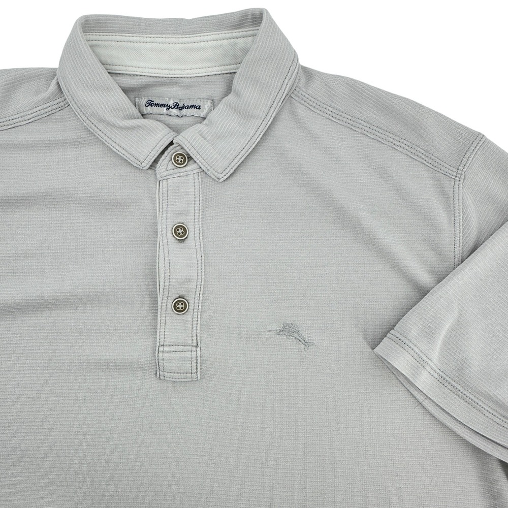 Tommy Bahama Polo Shirt Mens Medium Gray Breathable Tencel Modal Short Sleeve‎